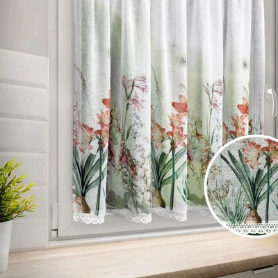 Dekorační krátká vitrážová záclona do kuchyně FLOWERS 150x90 cm MyBestHome