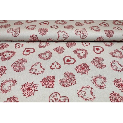 MADE IN ITALY Dekoračná látka červené srdiečka, š. 140 cm Červená Šírka 140 cm