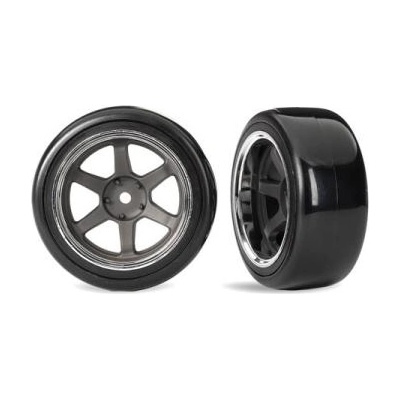 Traxxas колело 1.9", графитово сив диск, гума дрифт твърда задна (2)