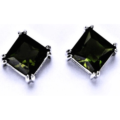 Čištín Zlaté náušnice, přírodní vltavín 8x8 mm, bílé i žluté zlato - NŠ 1259