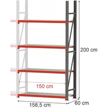 Regalydoskladu Regál Fortis přídavný 200 × 158,5 × 60 cm 4 police