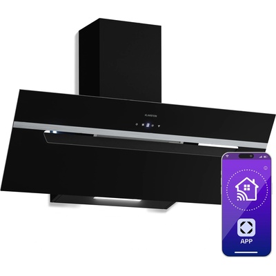 Klarstein BigBite наклонен абсорбатор | режим на извличане и рециркулация | безопасно стъкло | 417 м³/ч | 90 см (CGCH3-Kl-BigBite-90Bk) (CGCH3-Kl-BigBite-90Bk)