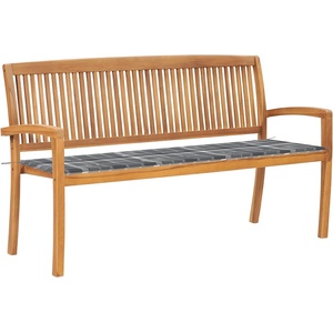 vidaXL Стифираща градинска пейка с възглавница, 159 см, тик масив (3063320)