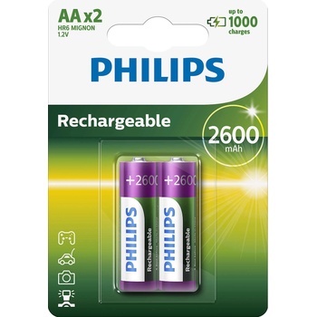 Philips Rechargeable презареждаща батерия HR6 AA, 2600 mAh, 2-blister (R6B2A260/10)