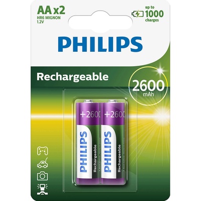 Philips Rechargeable презареждаща батерия HR6 AA, 2600 mAh, 2-blister (R6B2A260/10)