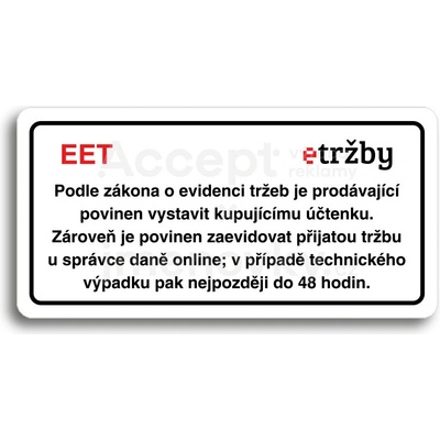 ACCEPT Piktogram EET - běžný režim - bílá tabulka - barevný tisk