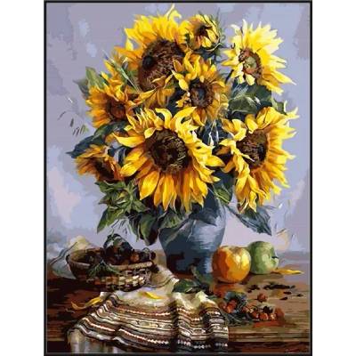 Milena Style Ваза със слънчогледи - диамантен гоблен