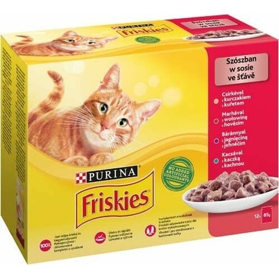 Friskies cat kuře hovězí jehně kachna ve šťávě 12 x 85 g
