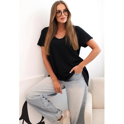 Fashionweek Blúzka s krátkym rukávom V BASIC K5003 Čierna