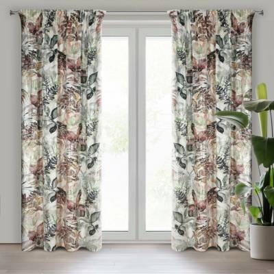 Eurofirany Sametový závěs 140 x 270 cm bílo-rezavý s řasicí páskou ARINA