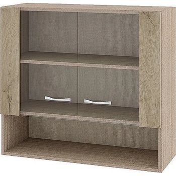 ИРИМ Горен шкаф с две витринни врати и ниша Сити МДА-10 мока / дъб сонома арвен 80 см