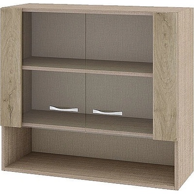 ИРИМ Горен шкаф с две витринни врати и ниша Сити МДА-10 мока / дъб сонома арвен 80 см