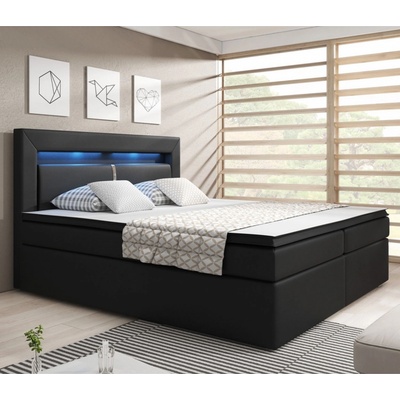 Goleto Boxspring New Jersey a LED osvětlením černá s úložným prostorem – Zboží Mobilmania