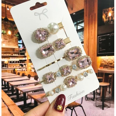 Naishide Jewelry Sada 5 ks štrasových sponek do vlasů - Zlatavá/ barevná Druh barvy: Růžová