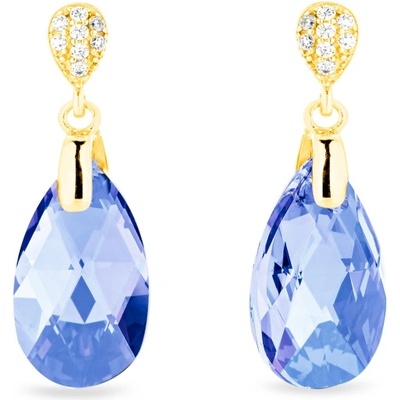 Spark stříbrné pozlacené náušnice s krystaly Swarovski Elements modrá kapka Dainty Drop KWG610616LS Light Sapphire