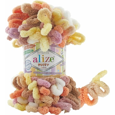Alize příze Puffy color 6531 žlutá, oranžová, hnědá, fialová