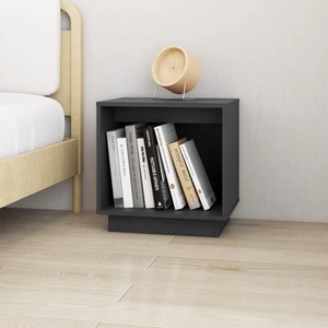 vidaXL Нощно шкафче, сиво, 40x30x40 см, борово дърво масив (813339)