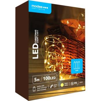 Modee Lighting LED vianočná reťaz 100 LED 5m 3xAA teplá biela