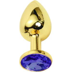 Sensual Метално дилдо Butt Plug "GOLD CRYSTAL DARK BLUE" 7 см. Размер - S