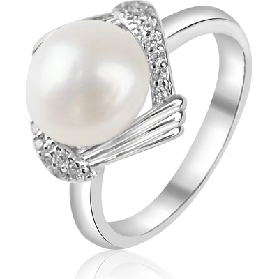 Meucci Stříbrný prsten s říční perlou a zirkony SP92R