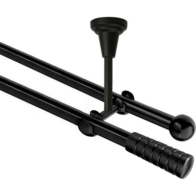 OK-GarnýžeCZ Garnýž kovová dvouřadá 16mm Torino černá 290 cm do stropu / na tunýlek - bez kroužků