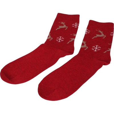 Мъжки вълнени чорапи в червено с елени и снежинки