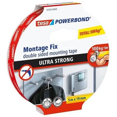tesa Самозалепваща лента, двустранна, ултра здрава, 19 mm x 5 m, TESA "Powerbond" 55792-00005-01 (55792-00005-01)