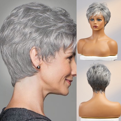 Stříbrná pixie paruka z pravých a umělých vlasů Violet – Hledejceny.cz