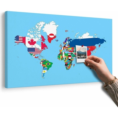 Obraz na korku mapa sveta s vlajkami