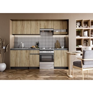 Bogdan Furniture Europe Кухненски комплект Katarina Lux 240, графит, златен дъб