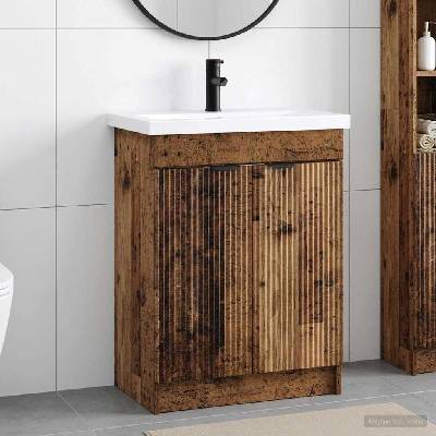 vidaXL Комплект мебели за баня Старо дърво 78, 5 x 37, 5 x 81 см (3404162)