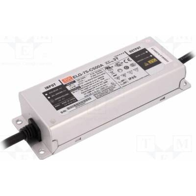 MEAN WELL ELG-75-C500A-3Y Napájecí zdroj: spínaný; LED; 75W; 75÷150VDC; 250÷500mA; IP65; 91%