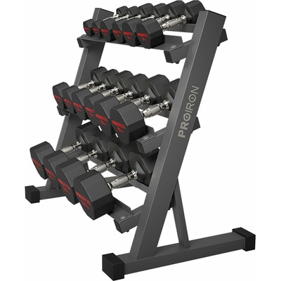 PROIRON Pogumované činky 3 - 24 kg 9 párov stojan Long