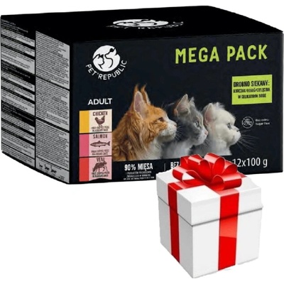 PetRepublic v jemné omáčce MIX 3 příchutě 12 x 100 g + překvapení pro kočku