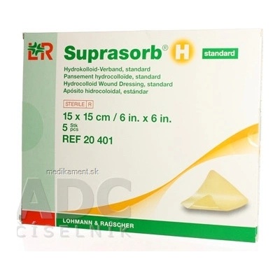 SUPRASORB H KRYTIE NA RANY STANDARD hydrokoloidný obväz samolepiaci 15 x 15 cm 5 ks