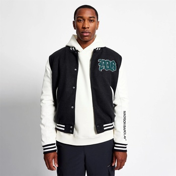 Madison Barclay Яке Madison Barclay Men's Lincoln Baseball Wool Mix Long Sleeve Varsity Jacket - Black