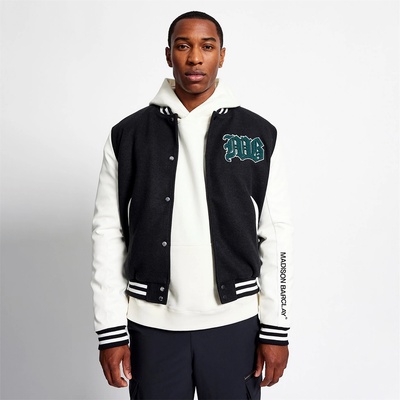 Madison Barclay Яке Madison Barclay Men's Lincoln Baseball Wool Mix Long Sleeve Varsity Jacket - Black
