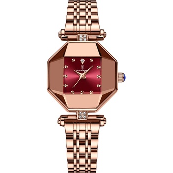 Poedagar Дамски часовник Poedagar CS1506, неръждаема стомана, розово злато, червен циферблат (CS1506)