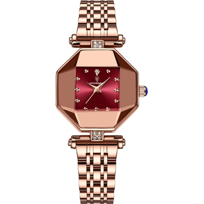 Poedagar Дамски часовник Poedagar CS1506, неръждаема стомана, розово злато, червен циферблат (CS1506)