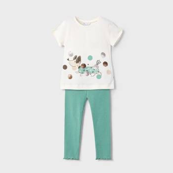 Mayoral Комплект ментов клин до глезена и бяла тениска с кученце за мини момиче Майорал