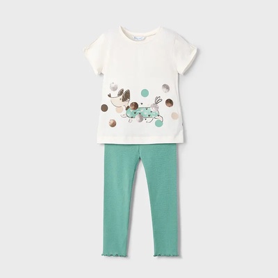 Mayoral Комплект ментов клин до глезена и бяла тениска с кученце за мини момиче Майорал