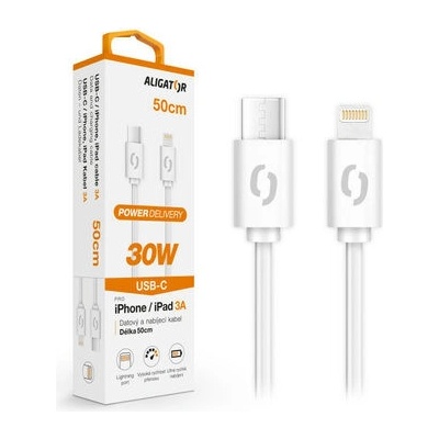 Aligator DATKP57 Dátový POWER 30W / USB-C / Lightning 3A, 0,5m, bílý