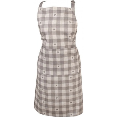 Clayre & Eef Kitchen Apron 70x85 Cm Grey Beige Cotton Hearts 70x85 cm