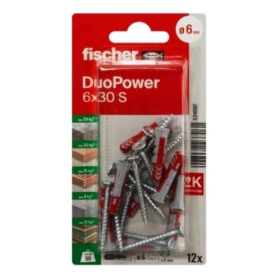 FISHER ДЮБЕЛ fischer 534997 duopower ф6х30мм С ВИНТ 12бр (534997)