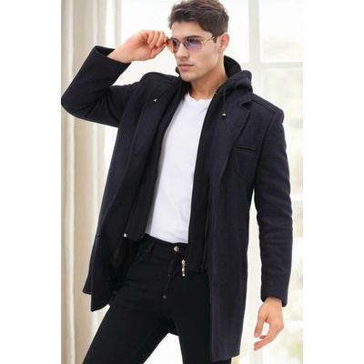Dewberry PLT9371 MEN'S COAT-DIAGONAL ANTHRACITE čierna biela