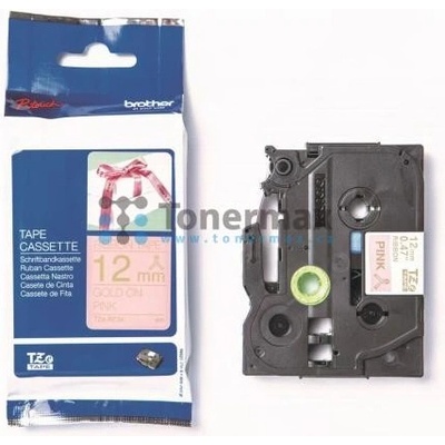 Brother TZe-RE34, 12 mm, růžová textilní páska, stuha / zlatý tisk originální