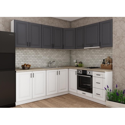 Ъглова кухня Soft Premier 8 МДФ бял и МДФ графит