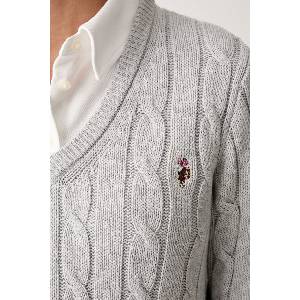 U. S. Polo Assn U. S. Polo Assn. пуловер дамски от памук V-NECK CABLE (WUP0397) - answear - 82,13 лв