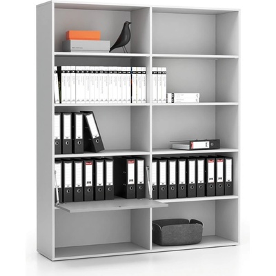 Plan Široký kancelářský policový regál LAYERS, 1 box, 1582 x 400 x 1905 mm, bílá / šedá – Zboží Dáma