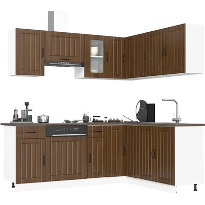 vidaXL Комплект кухненски шкафове, 11 части, "Kalmar", кафяв дъб, инженерна дървесина (3314948)